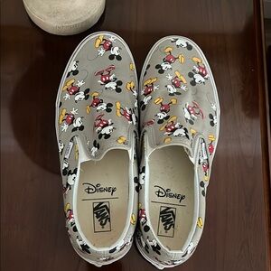 Vans Gray Slip-On Shoes with Mickey Mouse Design